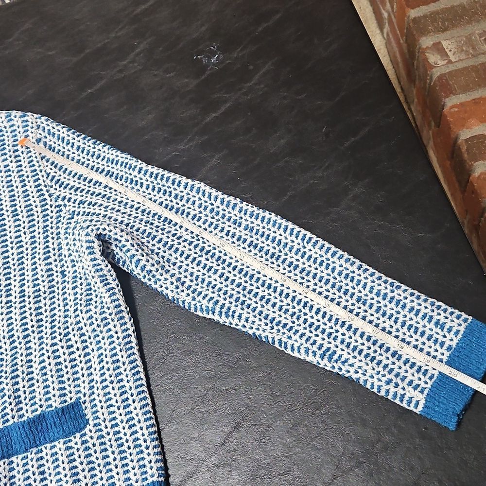 Ann Taylor Textured Knit Cardigan Tank Set Blue White Gold Button Lady Jacket M - Picture 14 of 16
